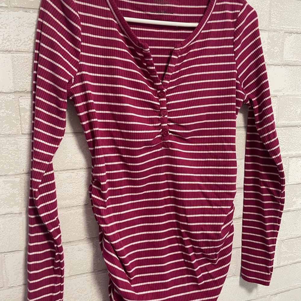 Motherhood Maternity Pink Striped Blouse